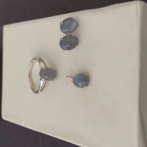 vintage Moonstone grey set 14kt ring Sz 7